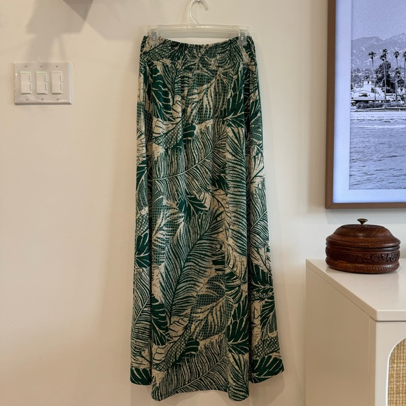High Low Maxi Skirt Green Cream Palm Leaves Elastic Waist Women’s Size Medium - Picture 3 of 7